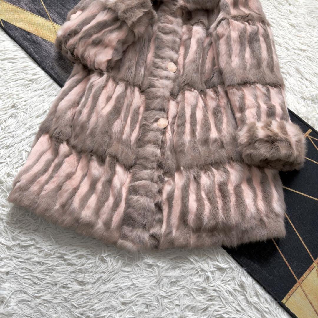 総丈97/希少カラー◎ 桃 ロリス リバーシブル ロングファーコート 軽量 毛皮