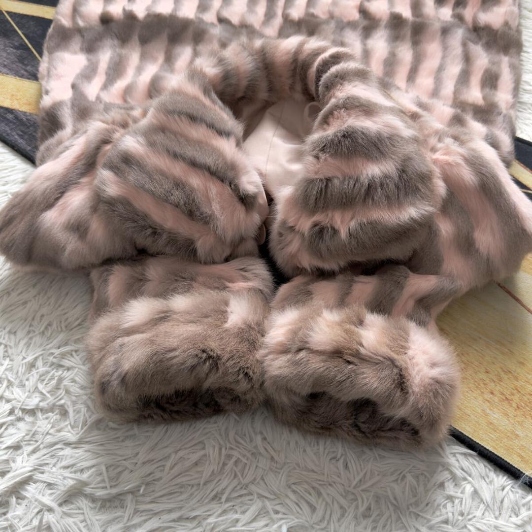 総丈97/希少カラー◎ 桃 ロリス リバーシブル ロングファーコート 軽量 毛皮