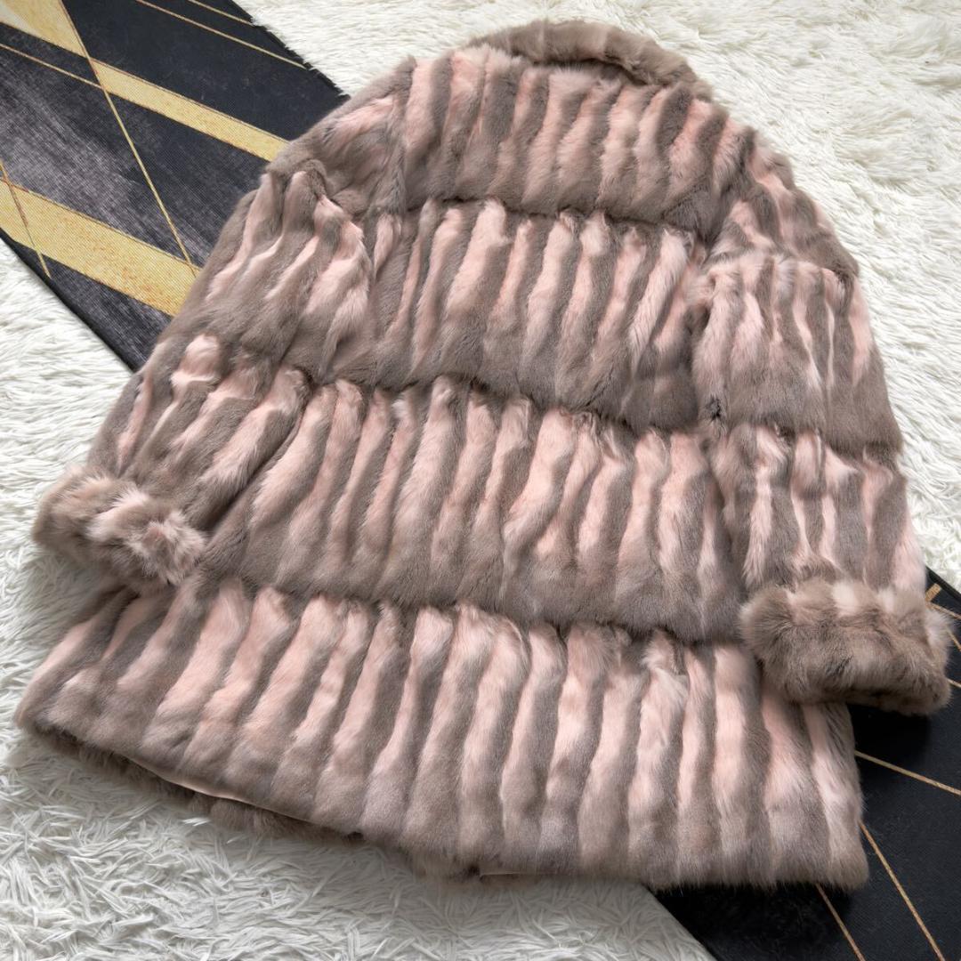 総丈97/希少カラー◎ 桃 ロリス リバーシブル ロングファーコート 軽量 毛皮