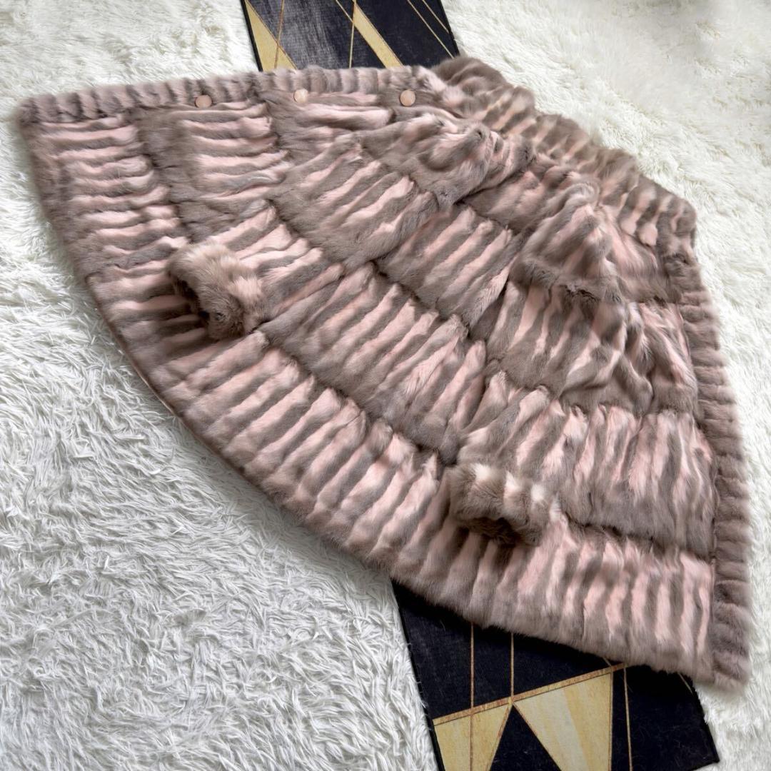 総丈97/希少カラー◎ 桃 ロリス リバーシブル ロングファーコート 軽量 毛皮