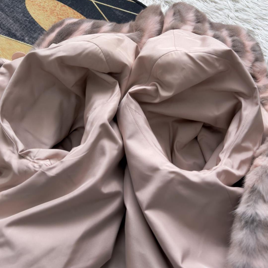 総丈97/希少カラー◎ 桃 ロリス リバーシブル ロングファーコート 軽量 毛皮