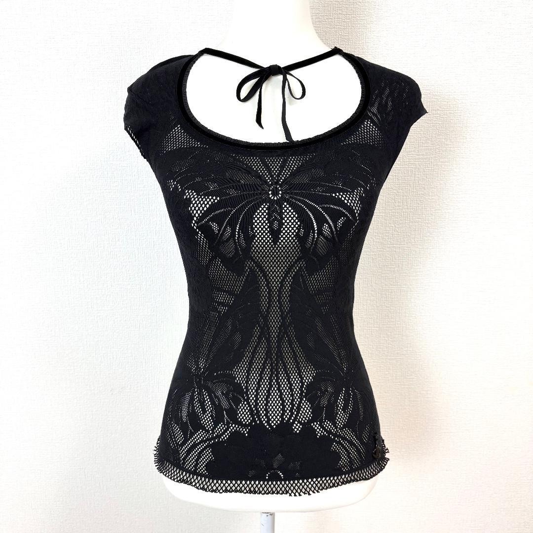 Just Cavalli ノースリーブトップス メッシュ 1 ブラック 蝶々