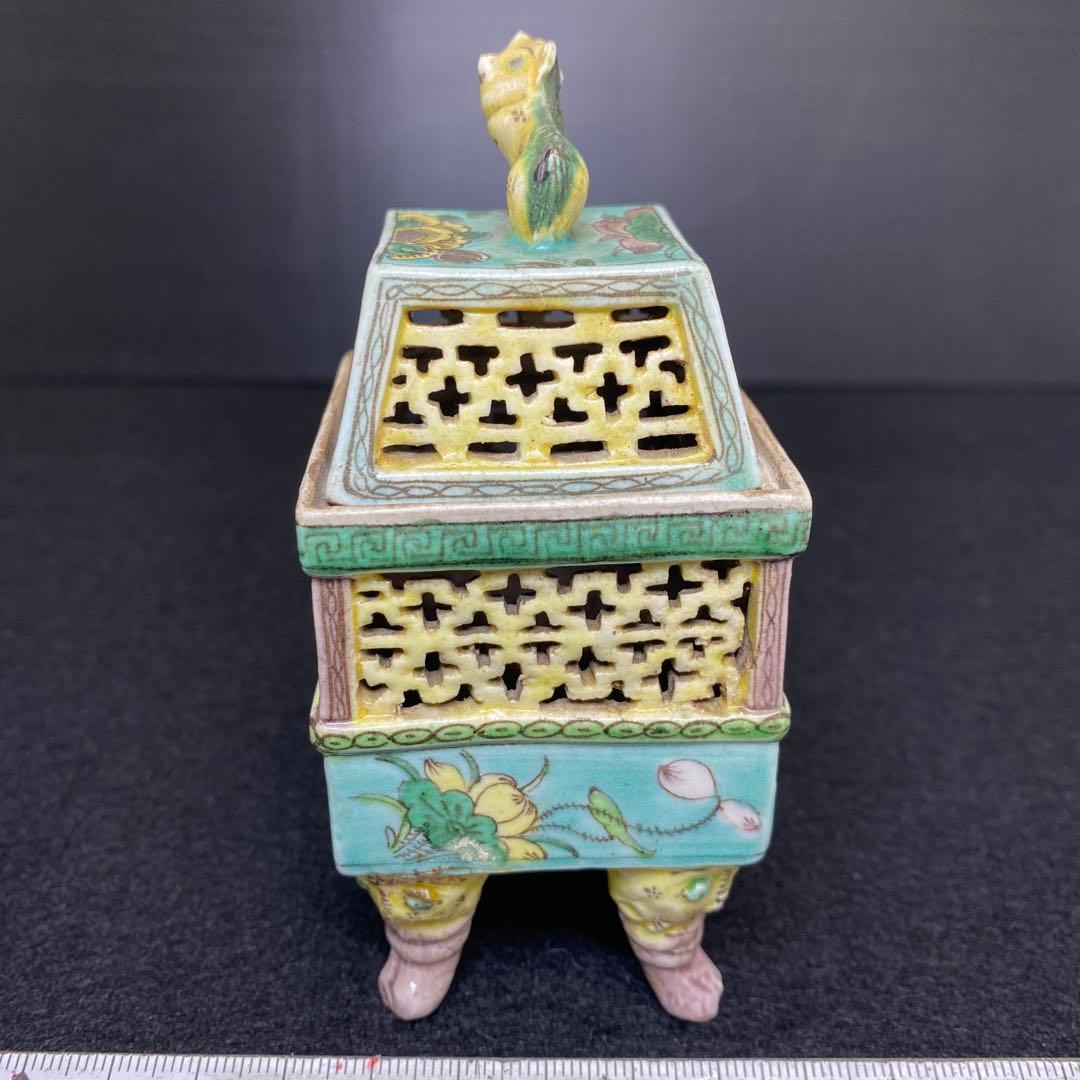 中国古玩　粉彩透香炉　トヒオ　高さ約11.5㎝　東里8-0130①