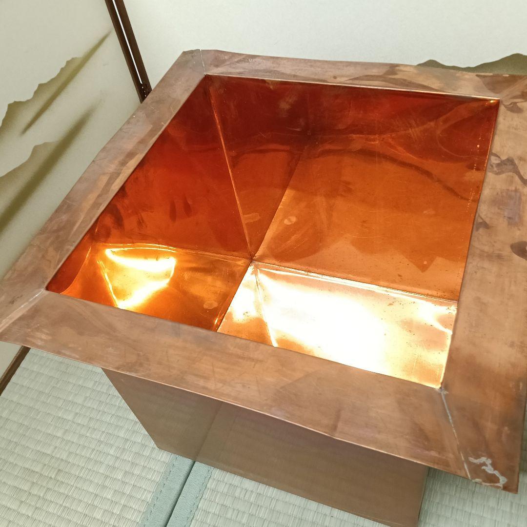 茶道具 銅製落とし 炉縁付 炉壇 高さ30cm外側40.2cm銅落としAK71