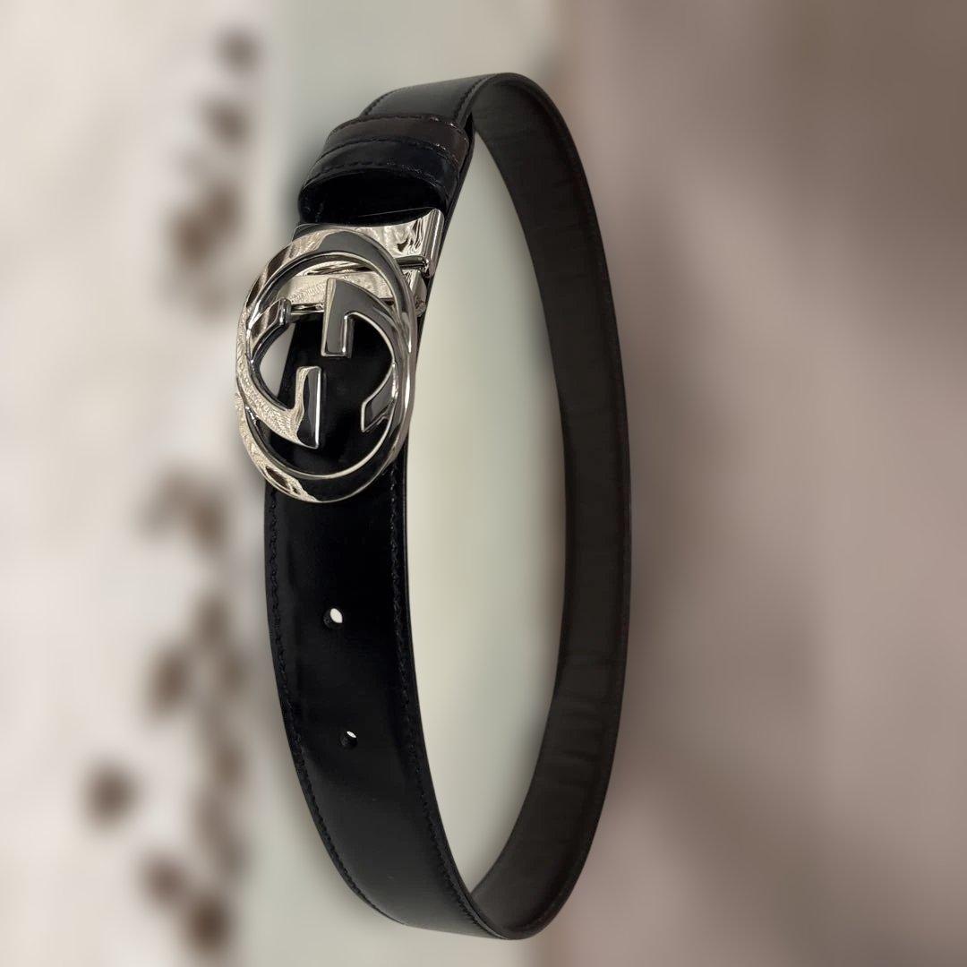 GUCCI グッチ Ladys ブラックレザーベルト ダブルGロゴ