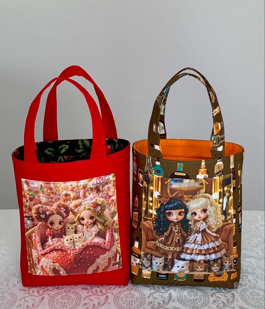 ♥むっち♥ ♡♬.*゜　いちご猫ちゃん　トートバッグ　小物入れ