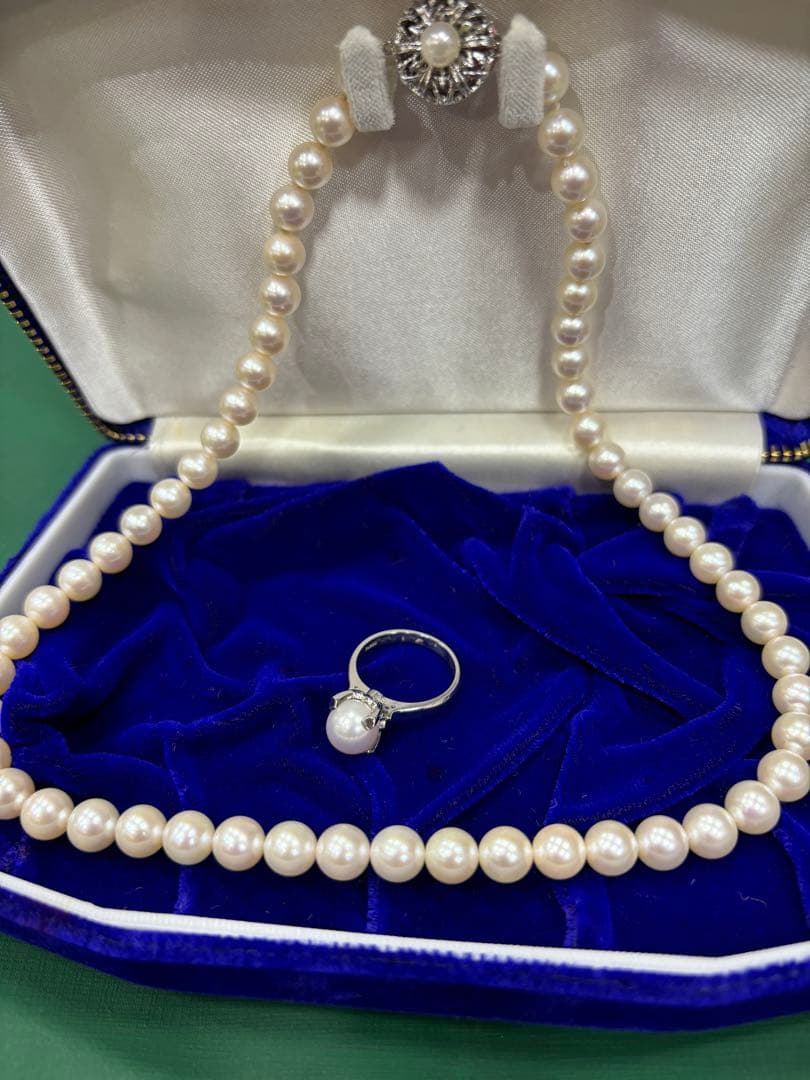 本真珠ネックレス、プラチナパールリング　豪華セット