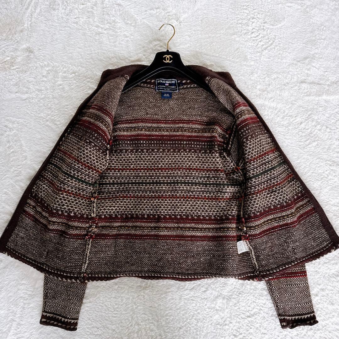 【ポロスポーツラルフローレン】ウールシルク 総柄ジップアップニットジャケット L