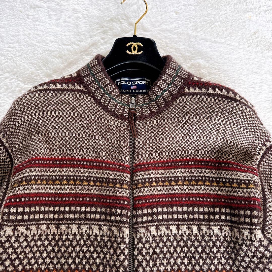 【ポロスポーツラルフローレン】ウールシルク 総柄ジップアップニットジャケット L