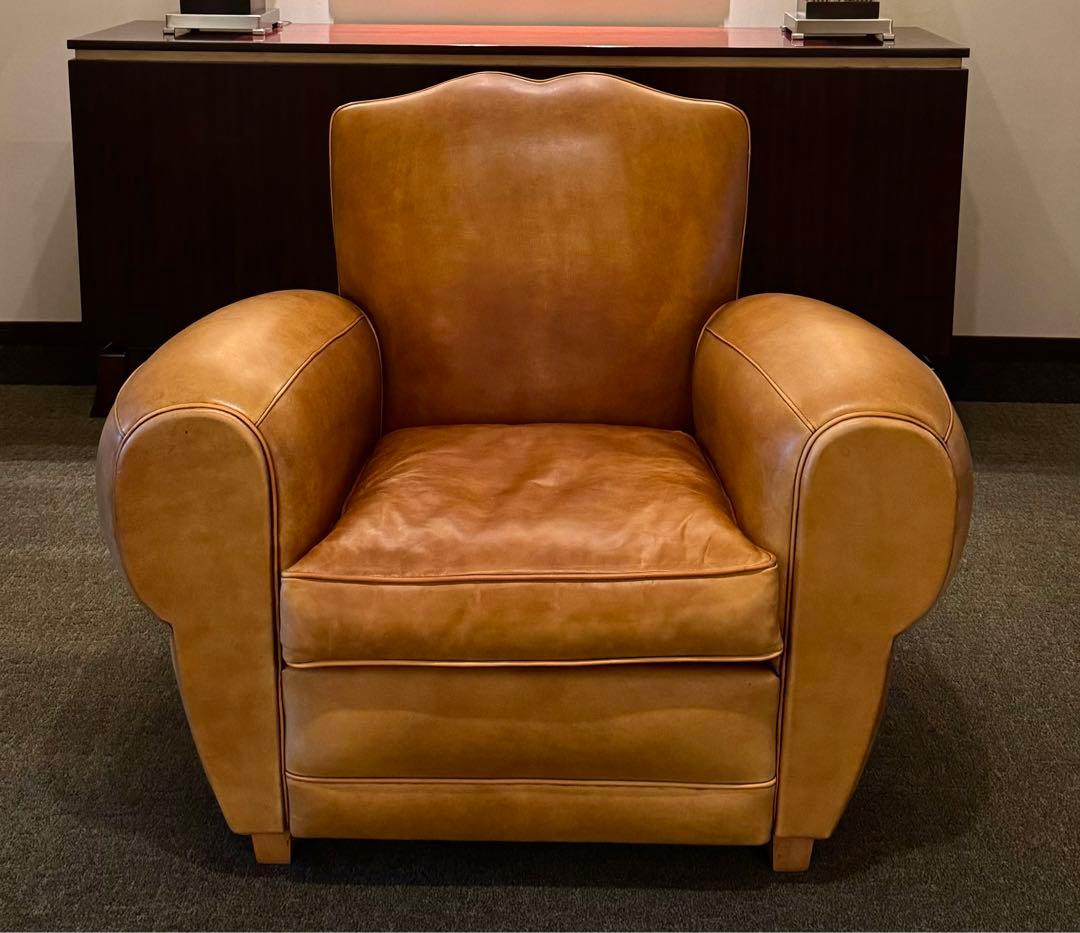 フレンチクラブチェア 本革 ヴィンテージ レザーソファ 高級 アンティーク