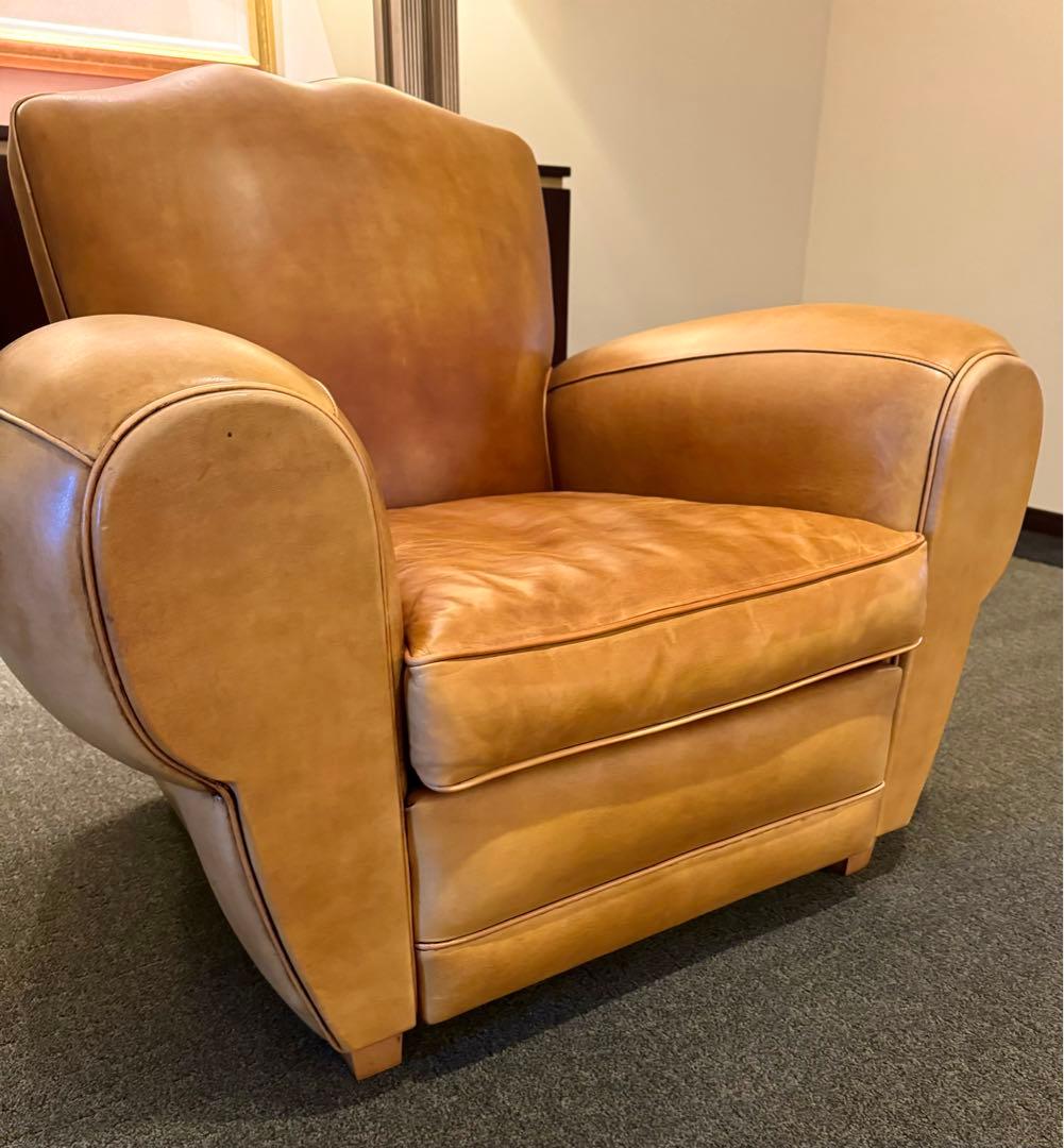 フレンチクラブチェア 本革 ヴィンテージ レザーソファ 高級 アンティーク