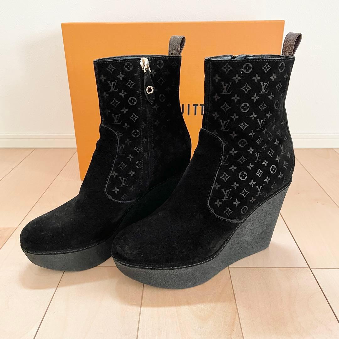LOUIS VUITTON モノグラム スエード アンクルブーツ 37 1/2