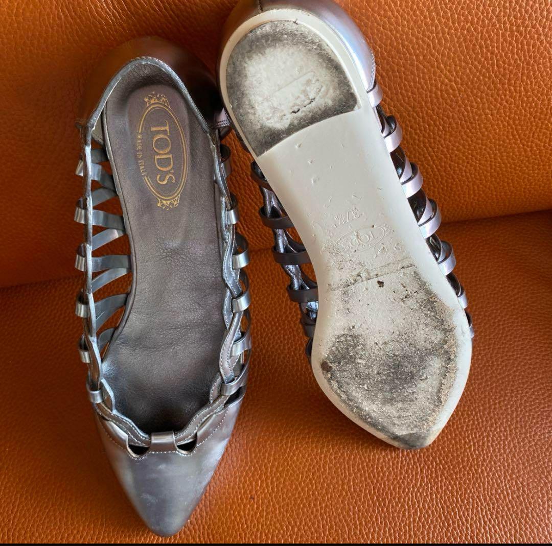 TOD'S シルバー フラットシューズ箱袋有り