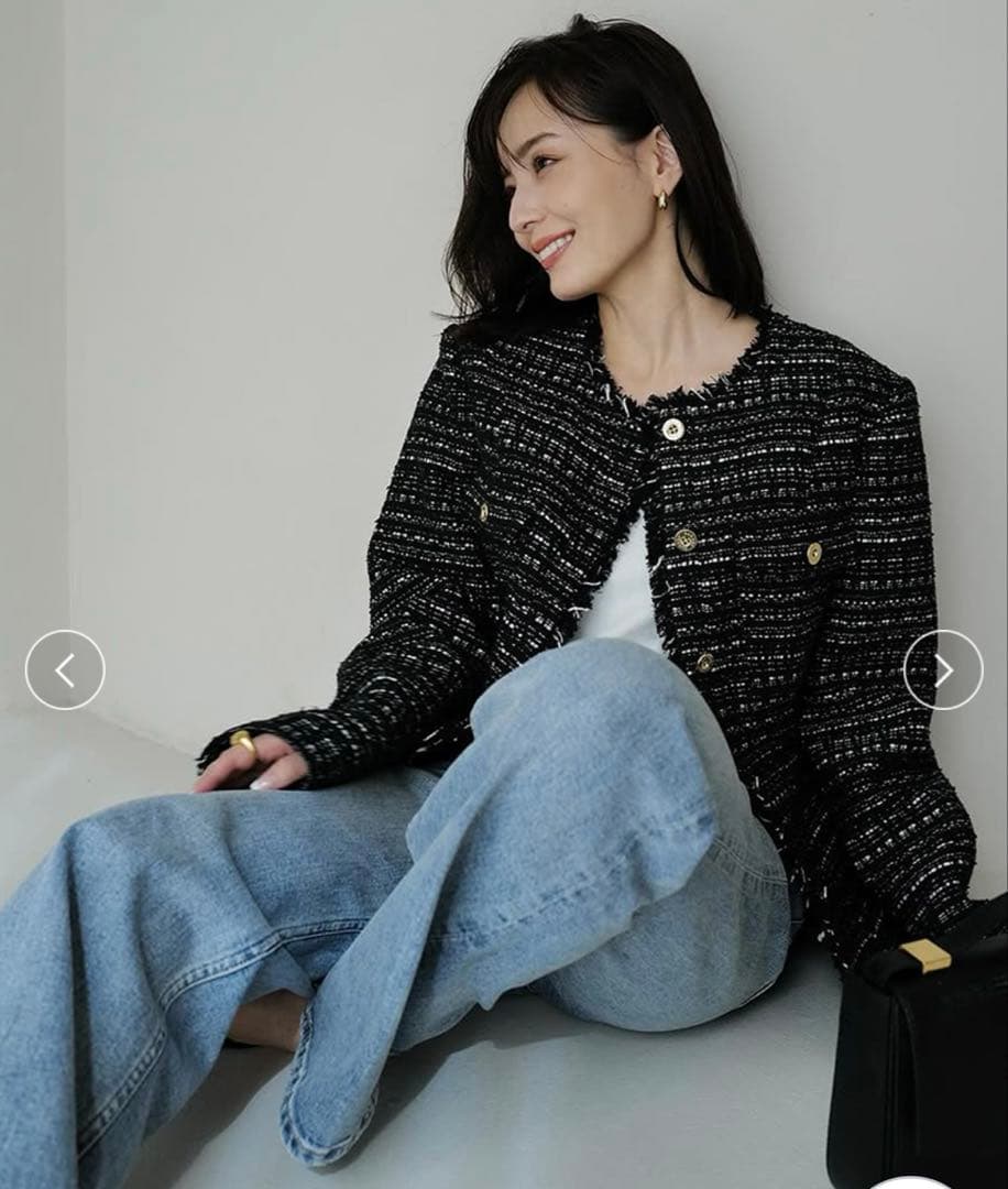 ★ anuans★ ツイードノーカラーフォルムジャケットM