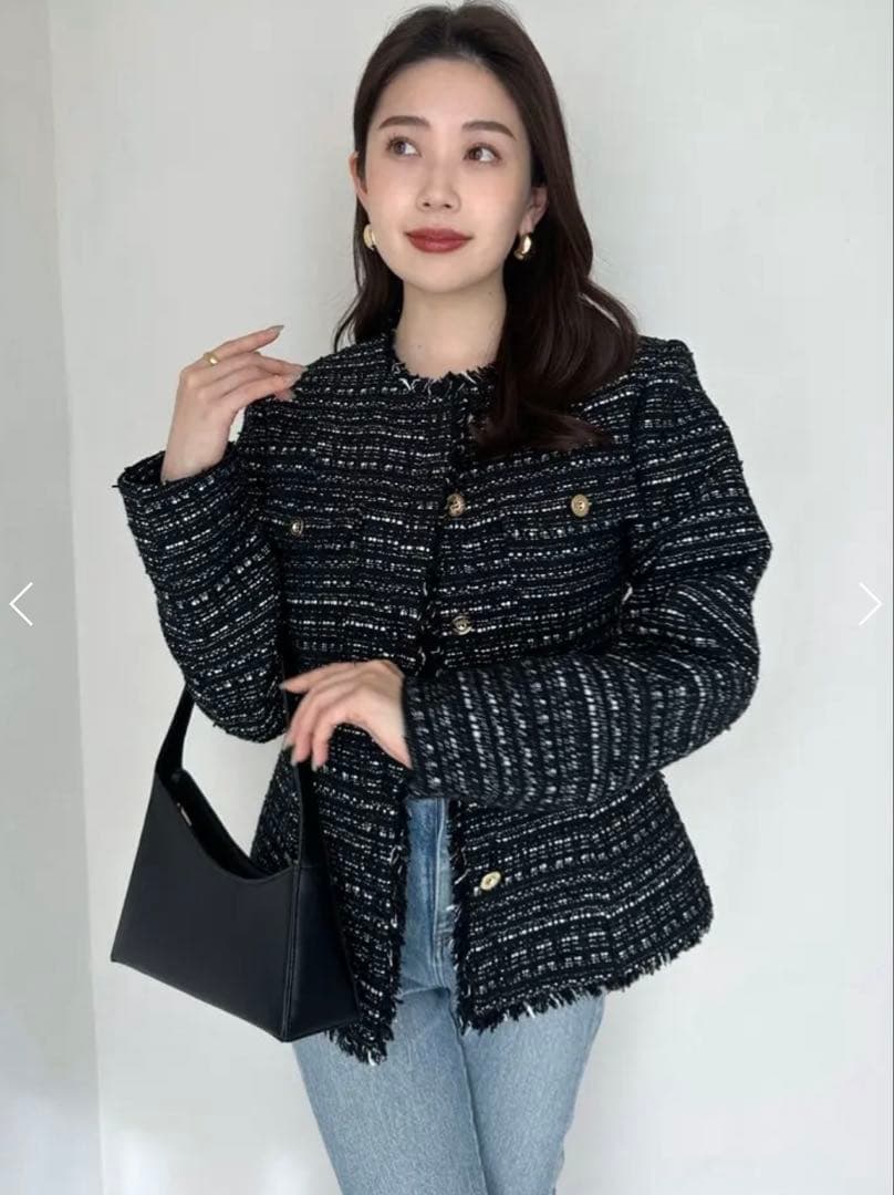 ★ anuans★ ツイードノーカラーフォルムジャケットM