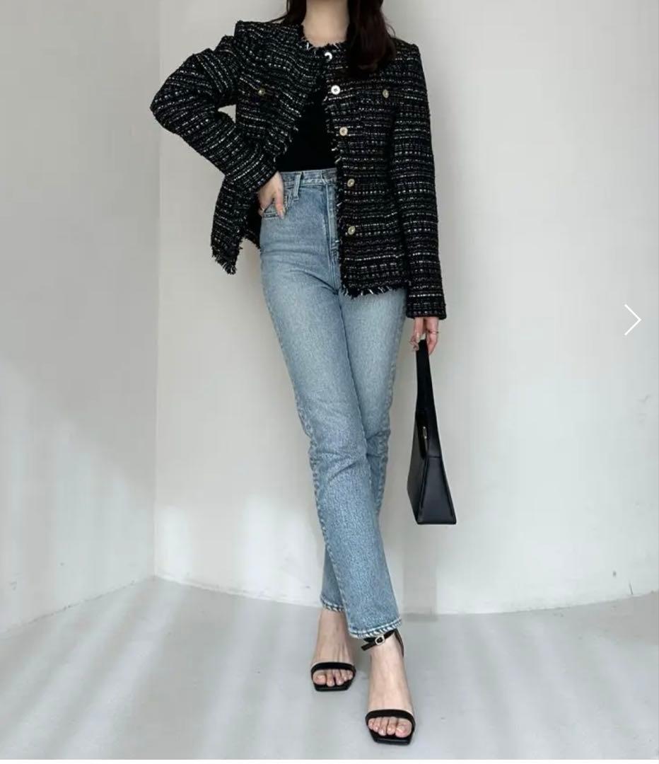 ★ anuans★ ツイードノーカラーフォルムジャケットM