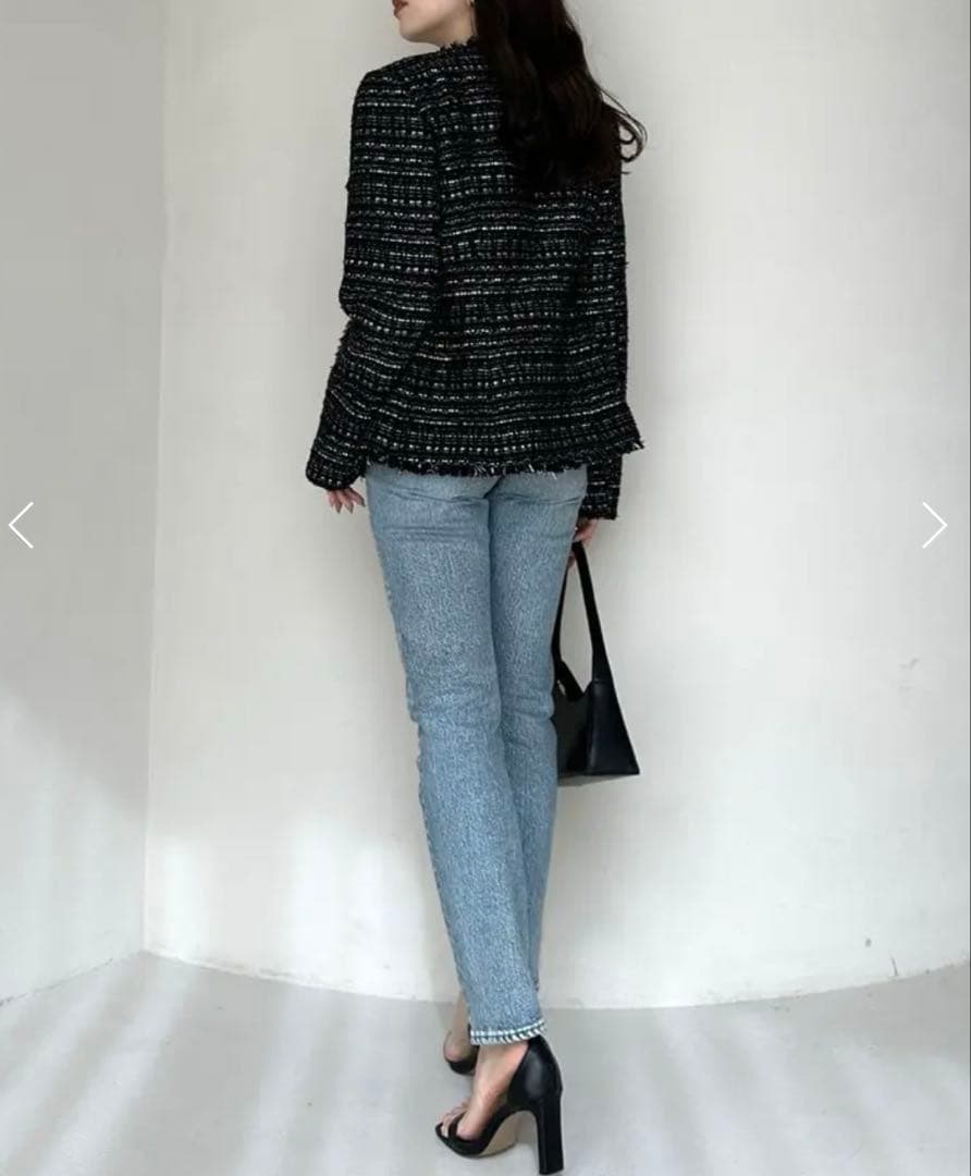 ★ anuans★ ツイードノーカラーフォルムジャケットM