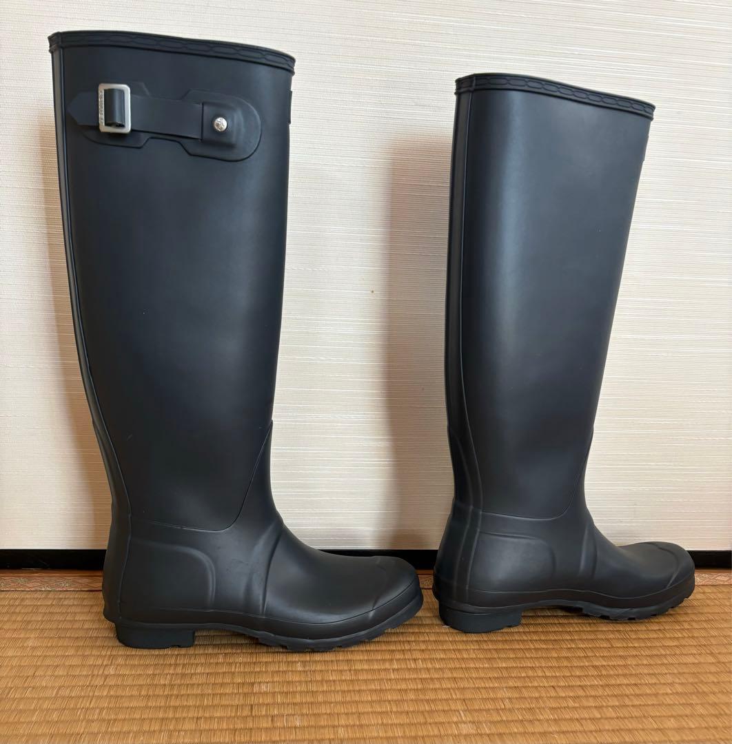 HUNTER ロングレインブーツ ネイビー バックル付き 25センチ