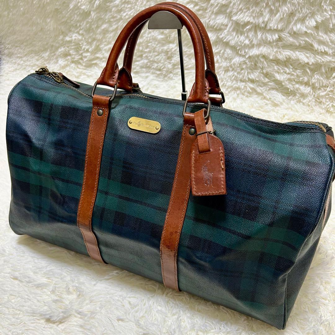 価格交渉歓迎⭐️ ポロラルフローレン　ボストンバッグ　タータンチェック　レザー　革