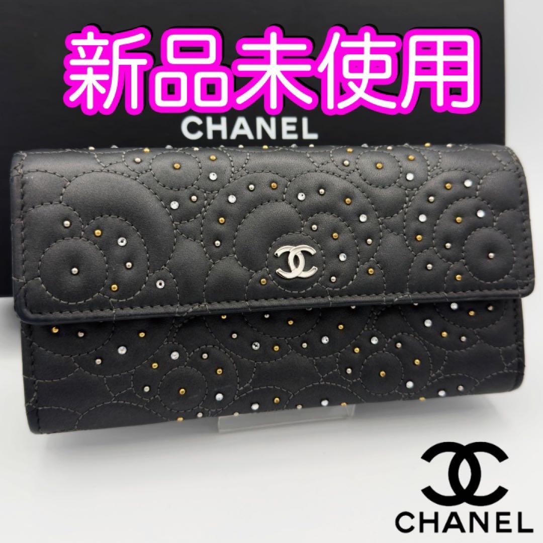 国内正規品　シャネル財布　マトラッセ　カメリア　フラップウォレット　ラムスキン