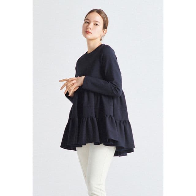 yori　ぬくぬくヘムフリルブラウス　ネイビー