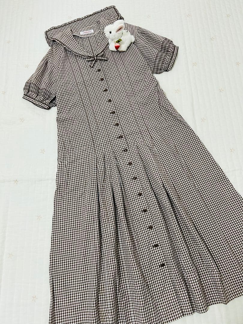 ワンダフルワールド　カネコイサオ　セーラー　ワンピース　ギンガムチェック　焦茶