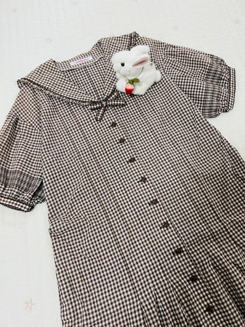 ワンダフルワールド　カネコイサオ　セーラー　ワンピース　ギンガムチェック　焦茶