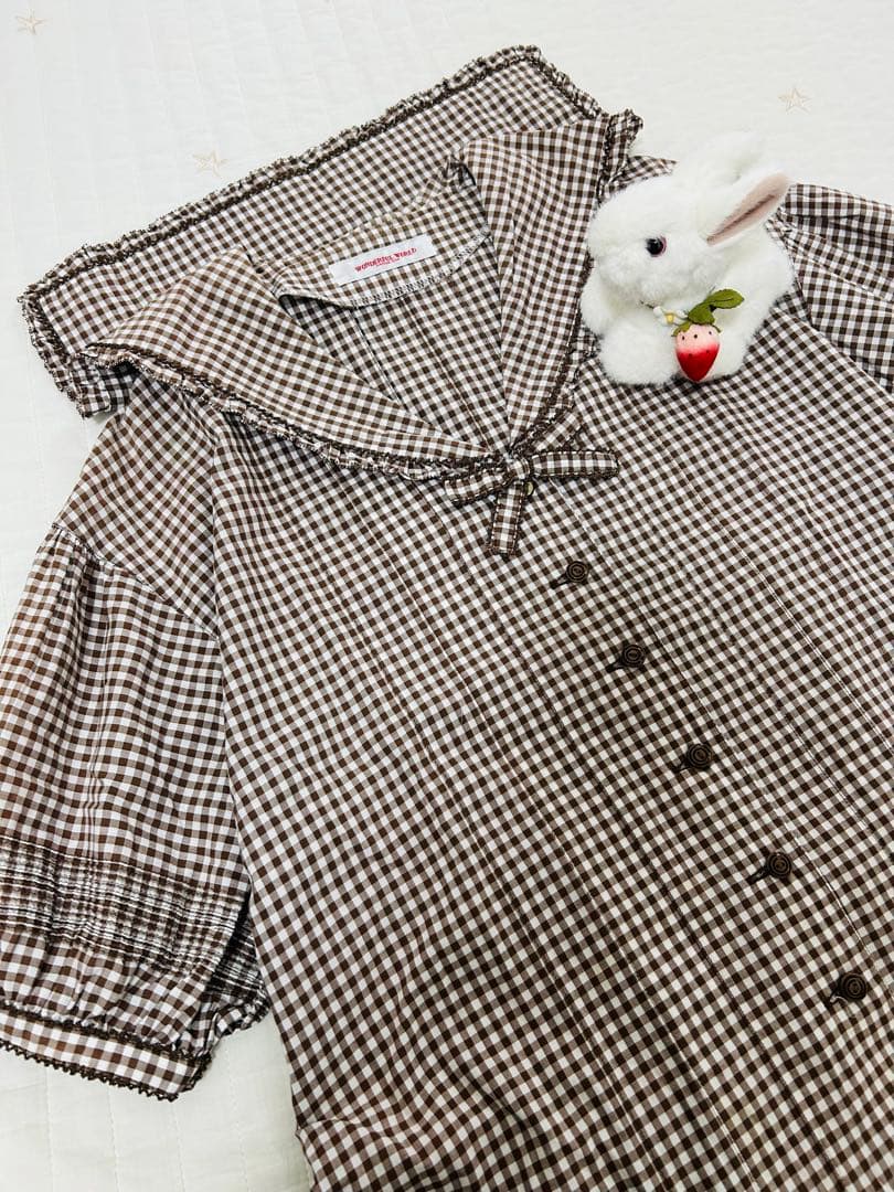 ワンダフルワールド　カネコイサオ　セーラー　ワンピース　ギンガムチェック　焦茶
