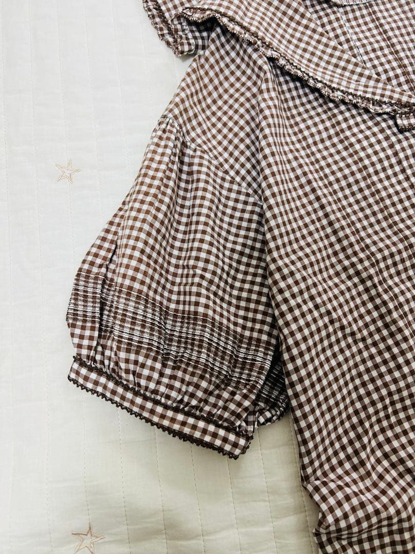 ワンダフルワールド　カネコイサオ　セーラー　ワンピース　ギンガムチェック　焦茶