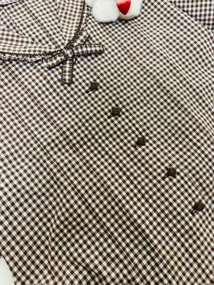 ワンダフルワールド　カネコイサオ　セーラー　ワンピース　ギンガムチェック　焦茶