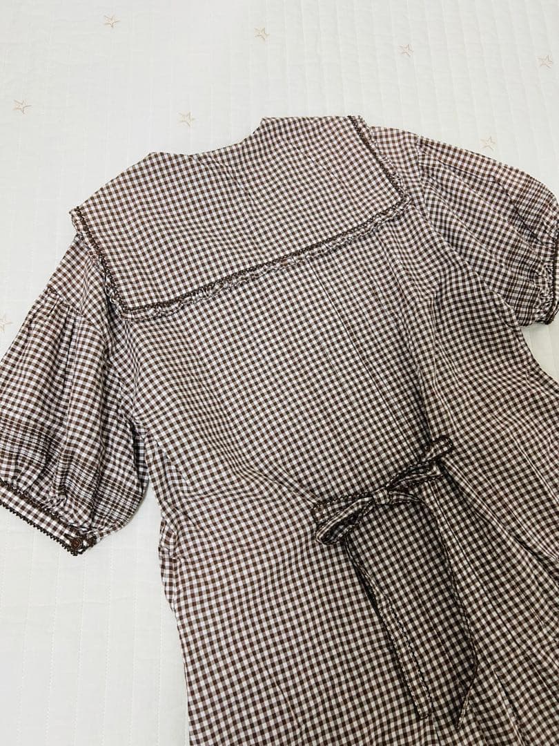 ワンダフルワールド　カネコイサオ　セーラー　ワンピース　ギンガムチェック　焦茶