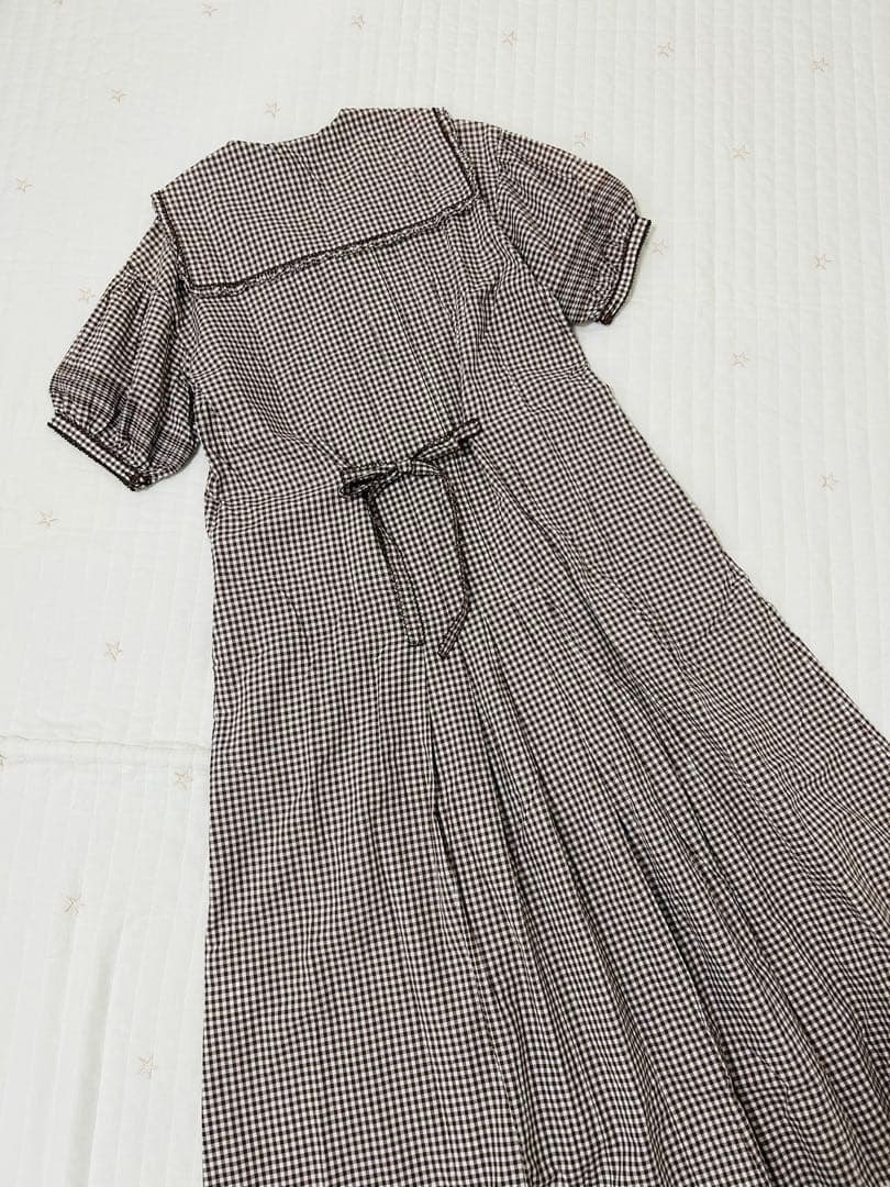 ワンダフルワールド　カネコイサオ　セーラー　ワンピース　ギンガムチェック　焦茶