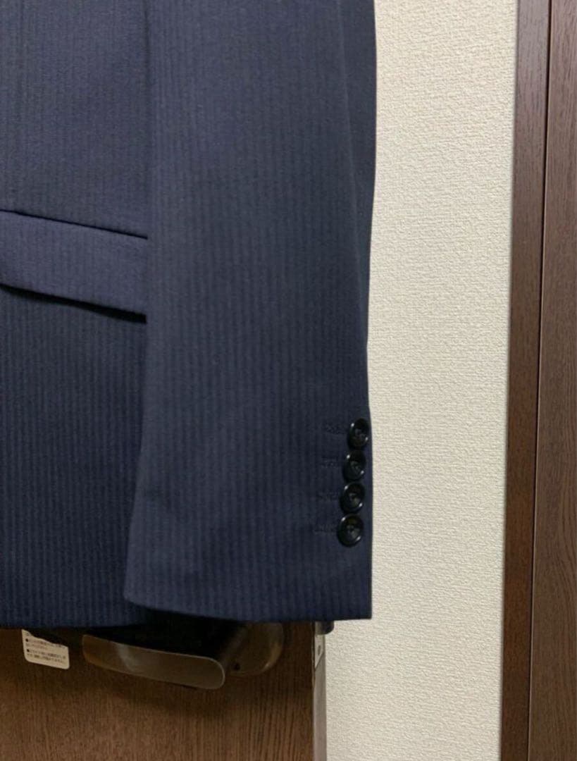 Y4新品未使用！素敵ストレッチ3ピーススーツ！無地調ネイビー！快適ウォッシャブル