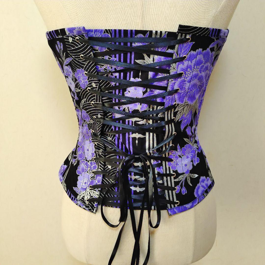 ユメ　ハンドメイド和柄ロングコルセット　Tバックショーツセット