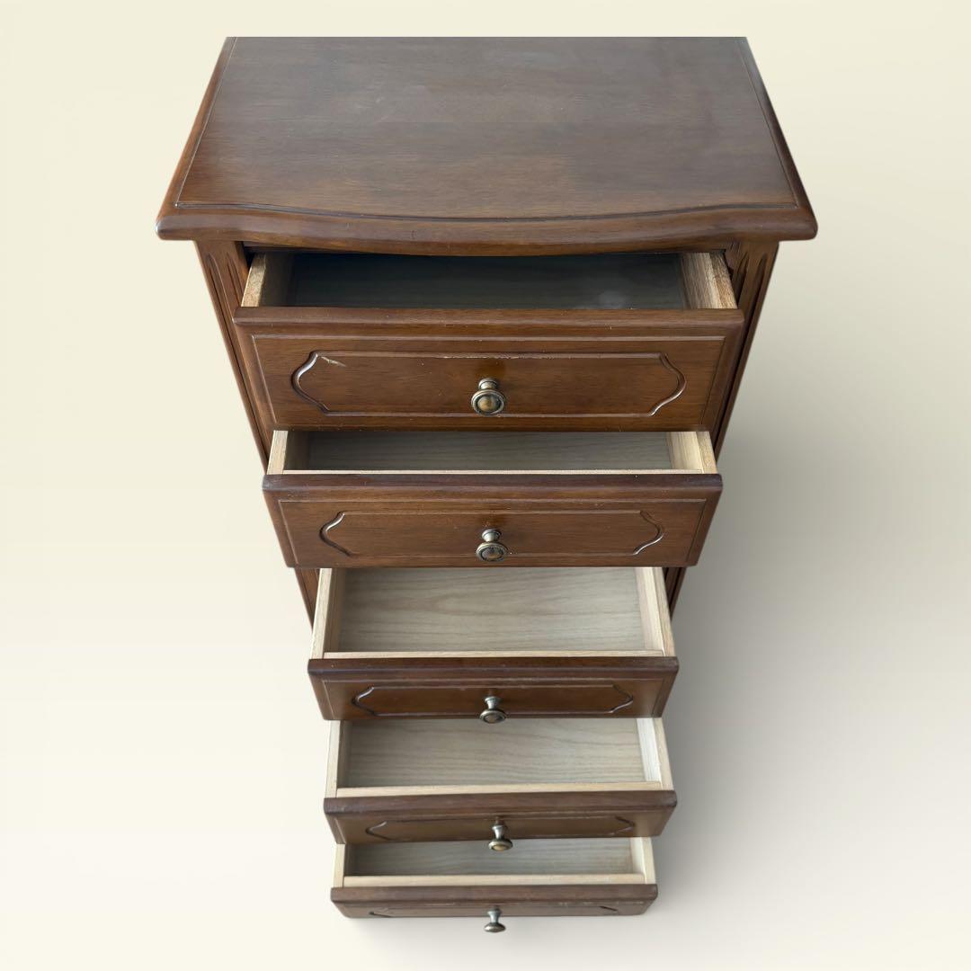 重厚感あるアンティーク調 木製 6段 チェスト スリムチェスト　飾り棚