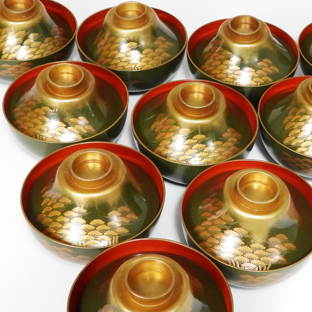 橘屋浅野友七』造 富士形 蒔絵 吸物椀 10客揃 共箱◆保証 江戸後期茶人の言葉