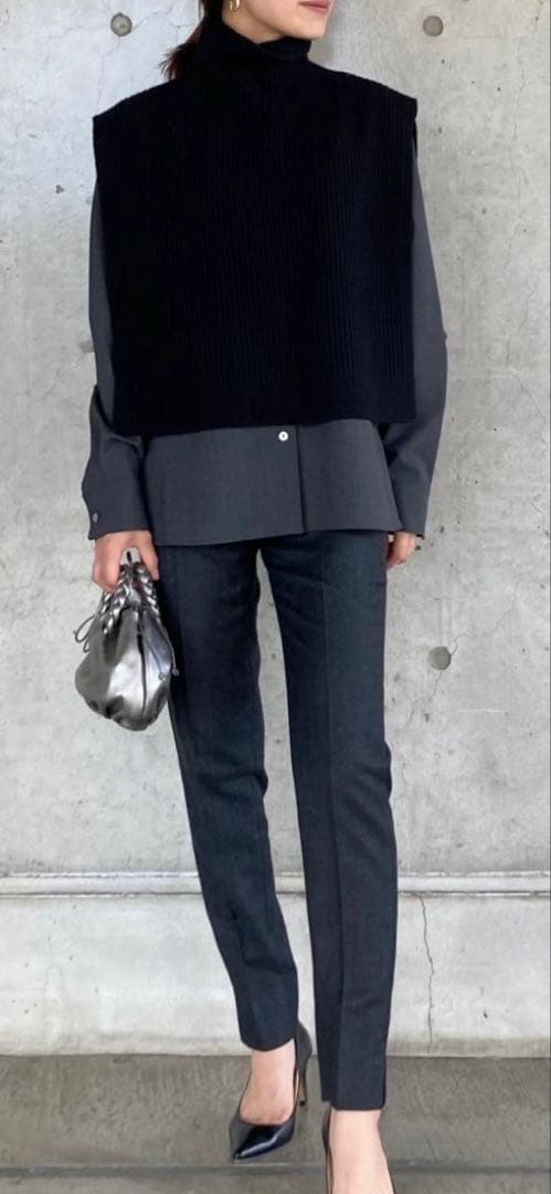 Theory フェルトウール カシミヤ ハイネック ディッキー ブラック F