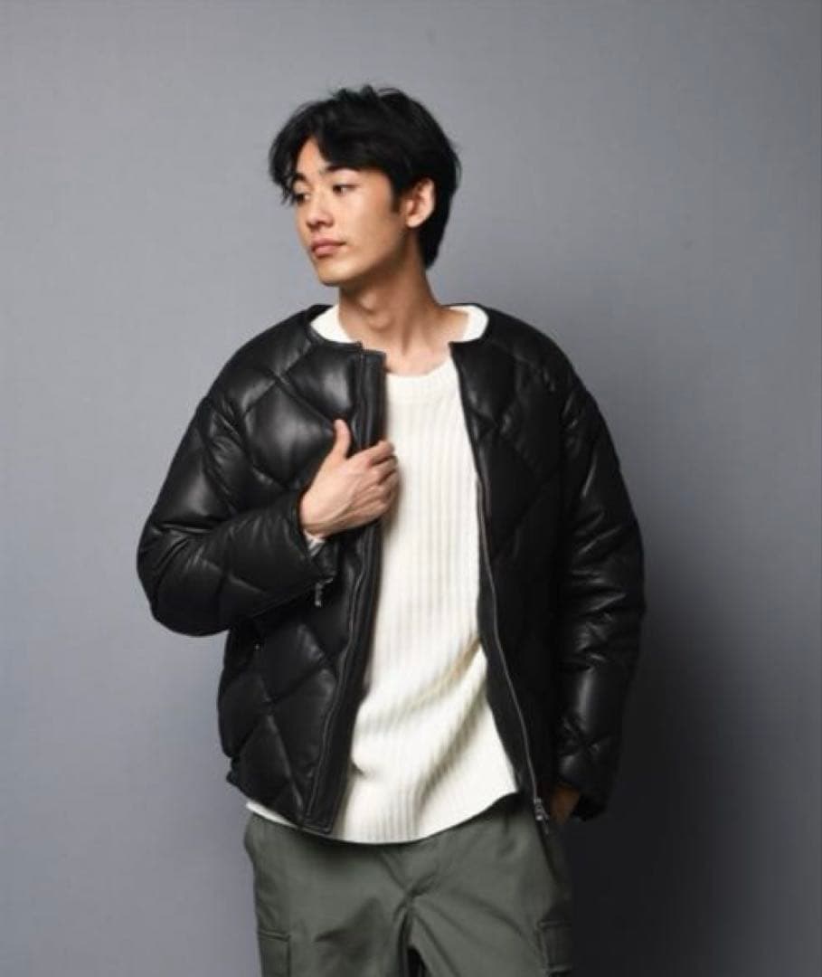 レアな名作⭐️ジャックローズ⭐️ ラムレザー ノーカラーキルト ダウンジャケット