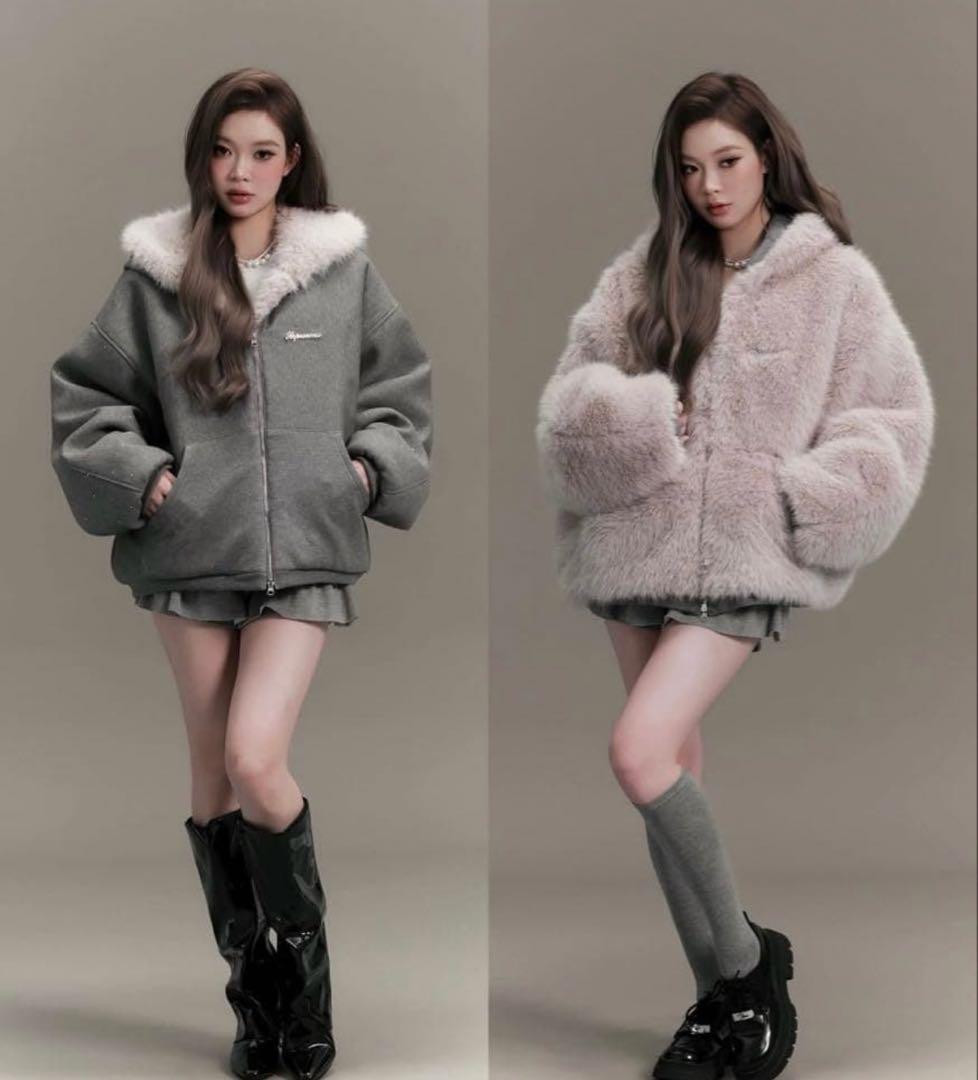 ジャケット・アウター andwang kirakira 2way fur zipup gray