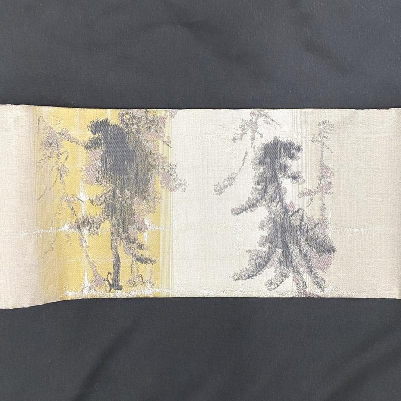507mr86▲ワンタッチ作り帯 きものやまと 風景 抽象柄 箔糸 袋帯▲美品