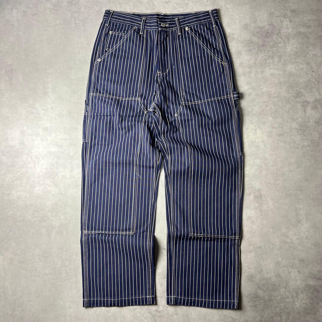 ✅新品未使用　ウォバッシュ　ストライプ　ダブルニー　パンツ　インディゴ　濃紺　L