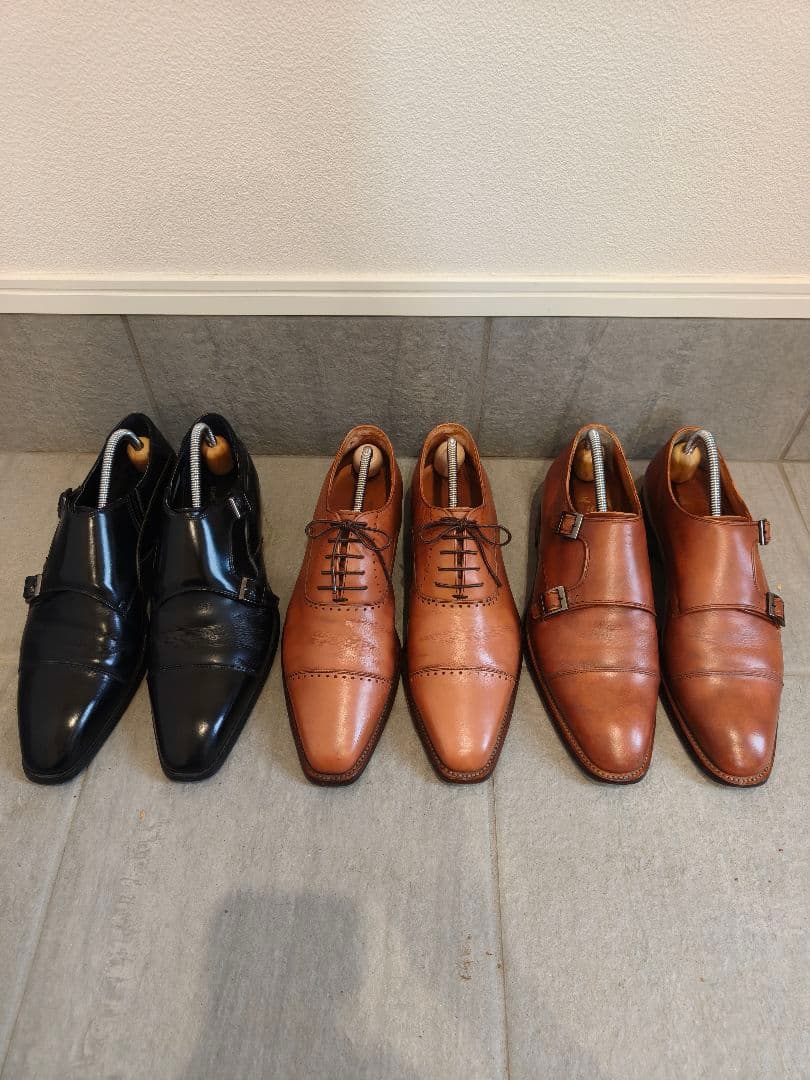 3足セット ダブルモンクストラップ ビジネスシューズ