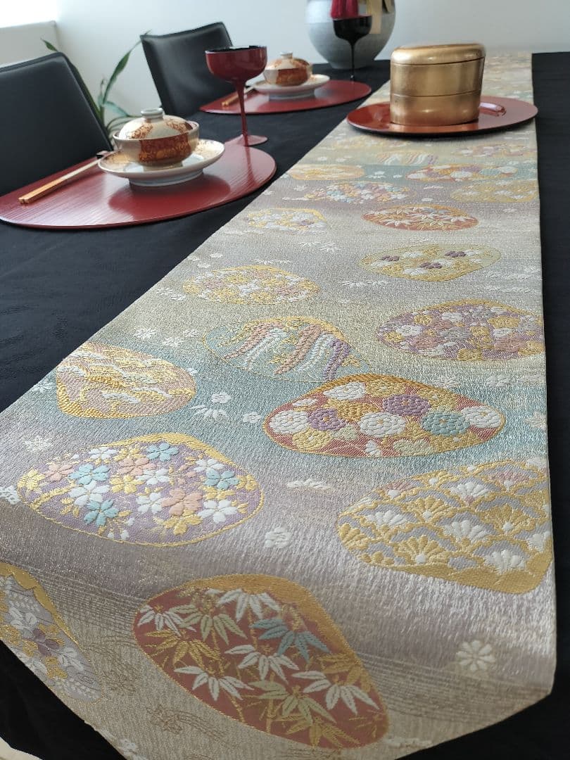 A717高級‼️ひな祭り‼️袋帯テーブルランナー2m17cm