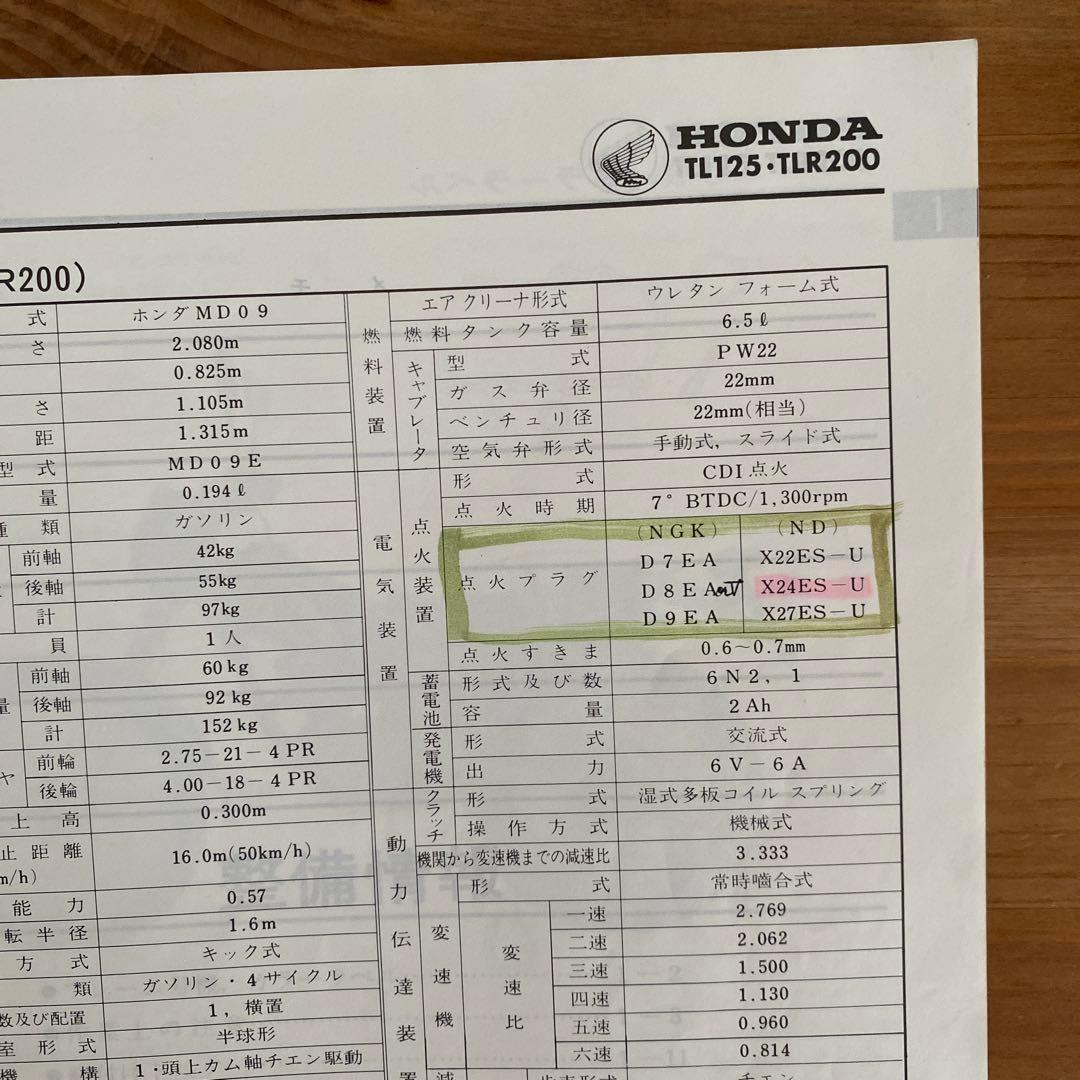 ホンダ TL125 TLR200 サービスマニュアル