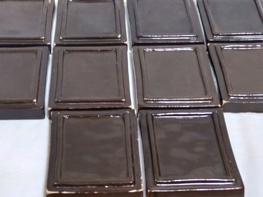 骨董　レトロ　織部釉　歌人　和歌　四角小皿　（古箱　手入？）