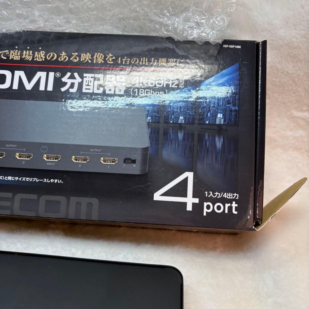 通電確認済みELECOM HDMI分配器 4K 60HZ VSP-HDP14BK