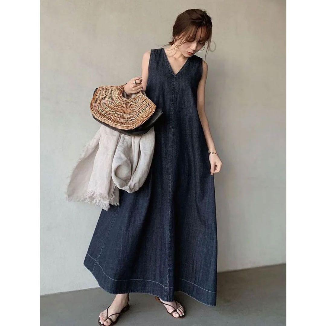 anuans Aラインノースリーブワンピース