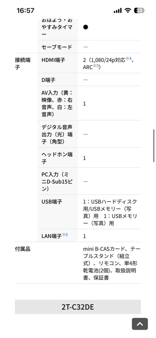 SHARP 22インチ液晶テレビ 2T-C22DE