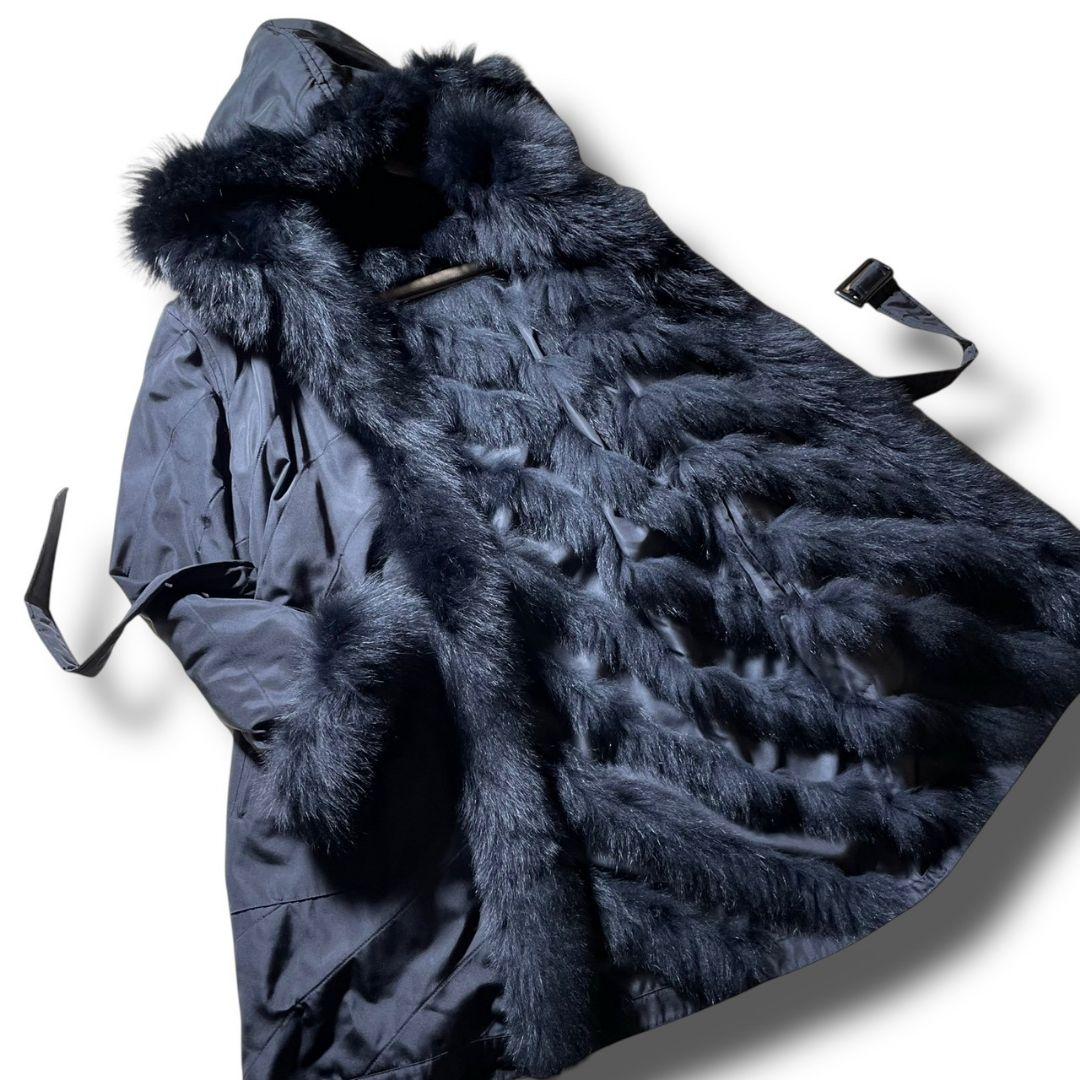 【希少品/入手困難】ロングコート リバーシブル シルク フォックス ベルト　光沢