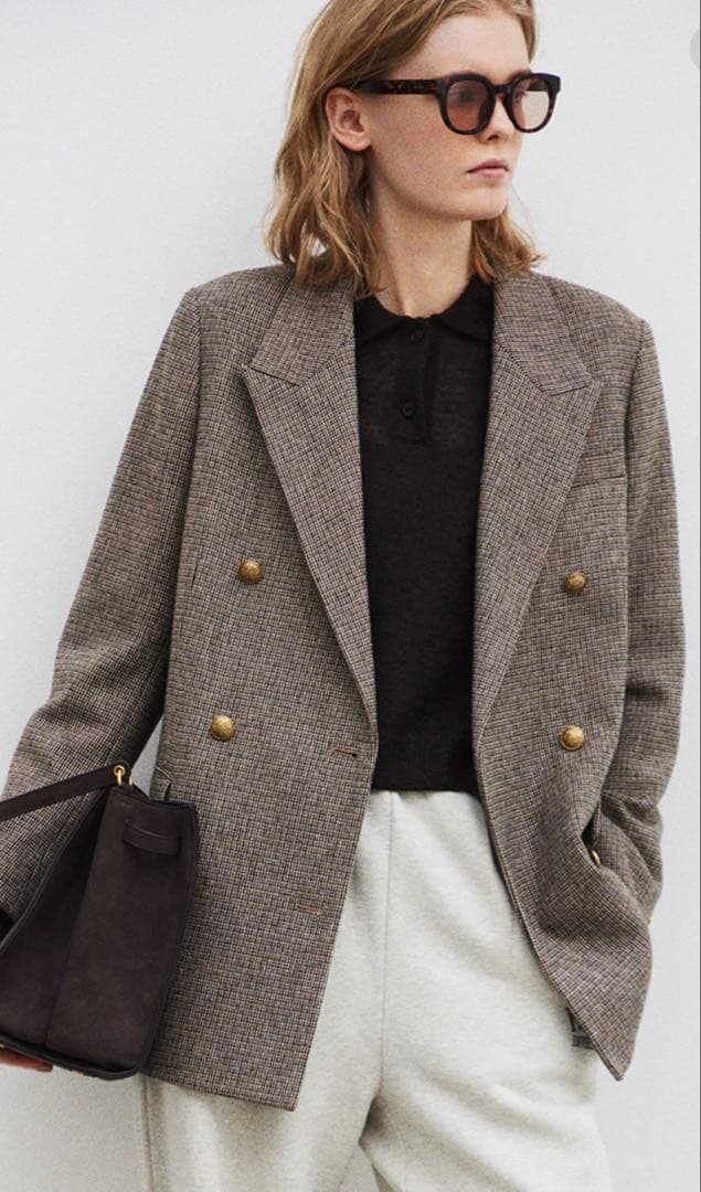 新品　チェック金釦ダブルブレストロングブレザー　Mila Owen